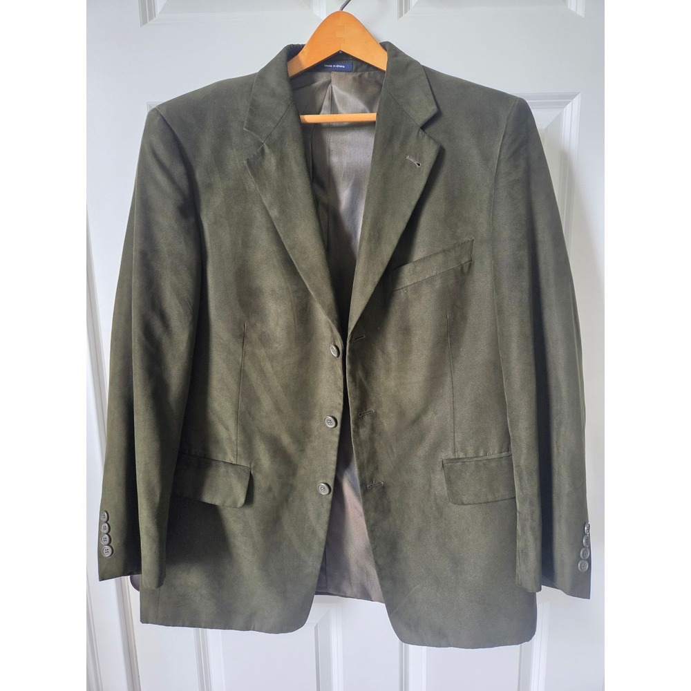 Mens Olive Green Faux Suede 3-Button‎ Blazer Sport Coat 41R Derby Fall Preppy